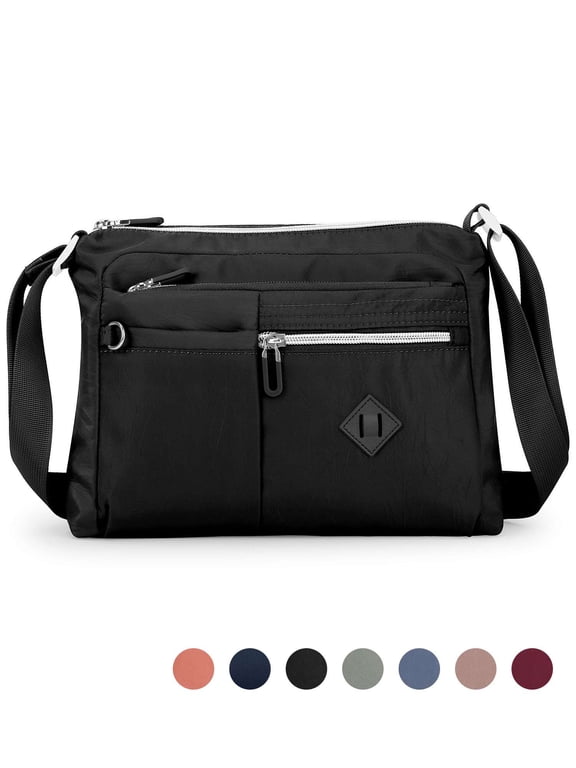Women's Crossbody Bag Multi-Pocket Shoulder Bag Waterproof Nylon Messenger Purse(Black)