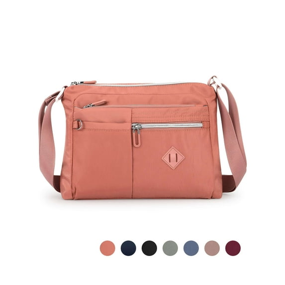 PULLIMORE Women's Crossbody Bag Multi-Pocket Shoulder Bag Waterproof Nylon Messenger Purse(Pink)