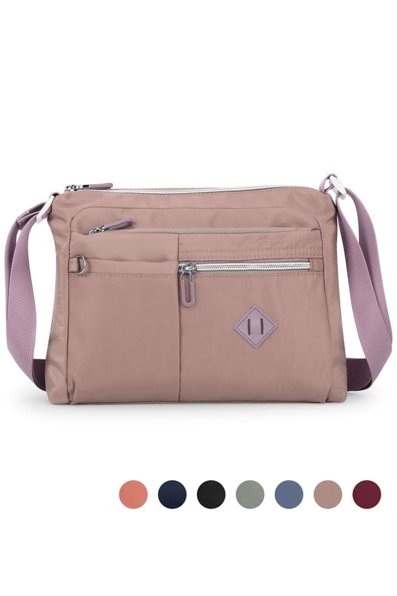 Women's Crossbody Bag Multi-Pocket Shoulder Bag Waterproof Nylon Messenger Purse（Purple）