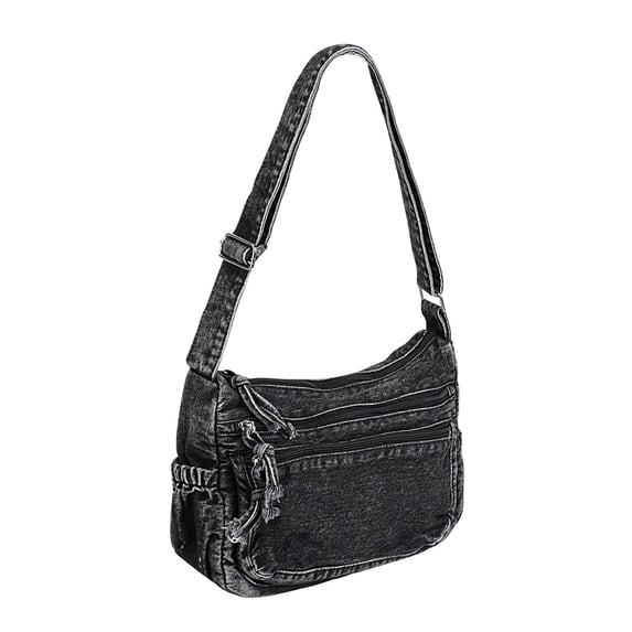 PULLIMORE Women's Denim Crossbody Bag - Adjustable Strap, Multiple Pockets, Holds Phone & Wallet (Black)