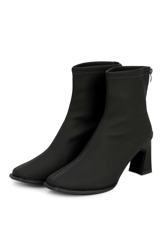 Women's High Heel Ankle Boots, Square Toe Dress Booties Back Zipper