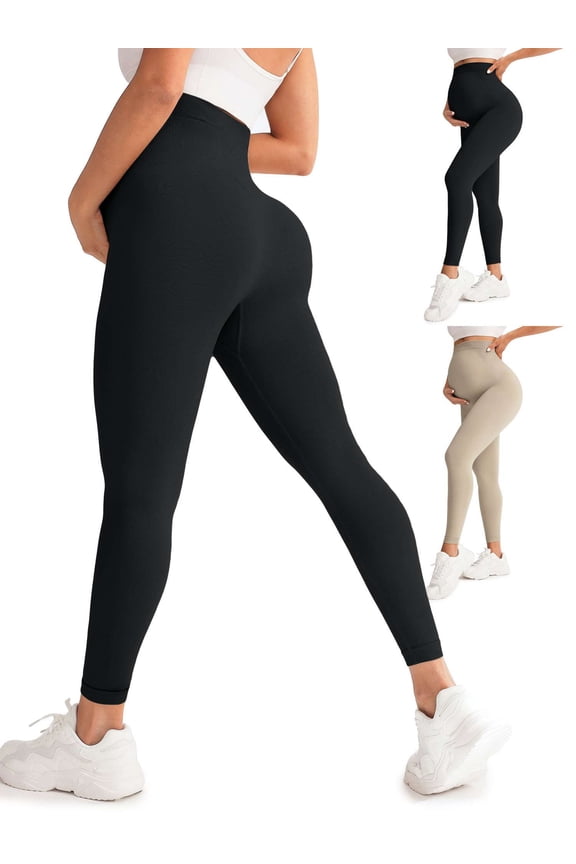 Women’s High Stretch Maternity Leggings – Pregnancy Clothes for All Seasons, Apricot Size M