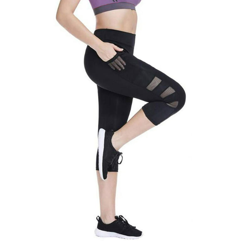 Capreze Womens Tummy Control Capri Leggings Body Shaping Mesh Yoga Pant  High Waist Sports Crop Pants 