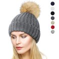 thumbnail image 1 of PULLIMORE Women's Knitted Beanie Hat Winter Warm Soft Ski Cuff Caps with Pom Pom (Dark Gray), 1 of 8