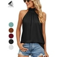 thumbnail image 1 of PULLIMORE Women's Sleeveless Tie Halter Tops Summer High Neck Tank Top Loose Casual Shirts Blouse （Black,M）, 1 of 6