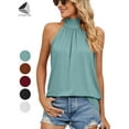 thumbnail image 1 of PULLIMORE Women's Sleeveless Tie Halter Tops Summer High Neck Tank Top Loose Casual Shirts Blouse （Green,S）, 1 of 6