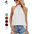 thumbnail image 1 of PULLIMORE Women's Sleeveless Tie Halter Tops Summer High Neck Tank Top Loose Casual Shirts Blouse （White,2XL）, 1 of 6
