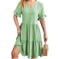thumbnail image 1 of PULLIMORE Women's Summer Dresses Casual Ruffle Sleeve V Neck Swiss Dot Mini Babydoll Dress (Green,S), 1 of 10