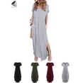 thumbnail image 1 of PULLIMORE Women’s Summer Maxi Dresses Casual Short Sleeve Split Dress with Pockets (S, Black), 1 of 9