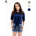 thumbnail image 1 of PULLIMORE Women's V Neck Short Sleeve Tops Casual Side Split T-Shirts Loose Fit Tunic Tee (L, Navy Blue), 1 of 6