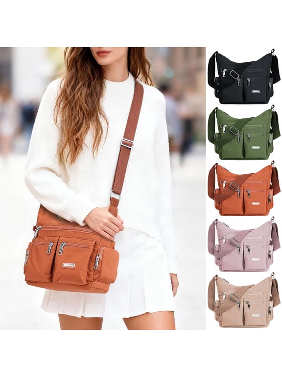 Women's Waterproof Nylon Casual Crossbody Shoulder Messenger Bag Travel Purse Handbag with Multi Pocket, Green