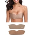thumbnail image 1 of PULLIMORE Womens Backless Invisible Bras One Piece Self-Adhesive Push UP Strapless Bra Nippleless Covers (Cup A/B, White), 1 of 11