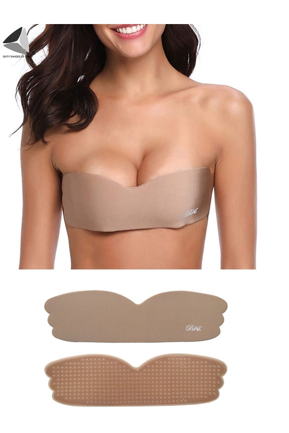 Womens Backless Invisible Bras One Piece Self-Adhesive Push UP Strapless Bra Nippleless Covers (Cup C/D, White)