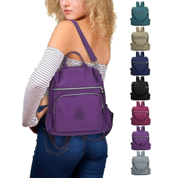 PULLIMORE Womens Backpack Purse Nylon Anti-theft Casual Travel Bag Ladies Shoulder Bags (Purple)