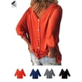 thumbnail image 1 of PULLIMORE Womens Button Down Shirts 3/4 Sleeve V Neck Casual Loose Tops Blouses (M, Orange), 1 of 9