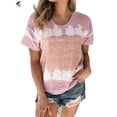 thumbnail image 1 of PULLIMORE Womens Casual Tie Dye Summer T-Shirt Colorblock Crew Neck Short Sleeve Tunic Tops Boho Loose Blouse (L, Pink）, 1 of 8