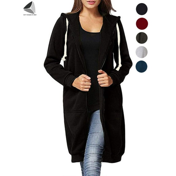 PULLIMORE Womens Casual Zip up Hoodies Plus Size Long Hooded Sweatshirts Jackets with Pockets (4XL, Black)