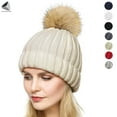 thumbnail image 1 of PULLIMORE Womens & Child Winter Warm Knitted Hats Thick Slouchy Beanie Cap with Pompom for Ski Snowball Fighting (Khaki, Adult), 1 of 9