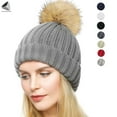 thumbnail image 1 of PULLIMORE Womens & Child Winter Warm Knitted Hats Thick Slouchy Beanie Cap with Pompom for Ski Snowball Fighting (Light Gray, Adult), 1 of 9