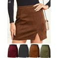 thumbnail image 1 of PULLIMORE Womens Faux Suede Short Skirt A-Line Knee Length Split High Waist Pencil Skirt (L, Coffee), 1 of 6