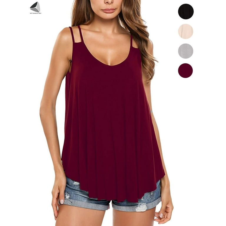 PULLIMORE Womens Flowy Summer Cami Tops V Neck Double Spaghetti