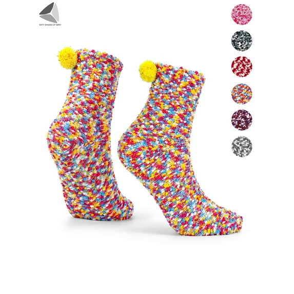 PULLIMORE Womens Fuzzy Cozy Slipper Socks Winter Warm Fluffy Plush Crew Sleeping Sock (Colorful)