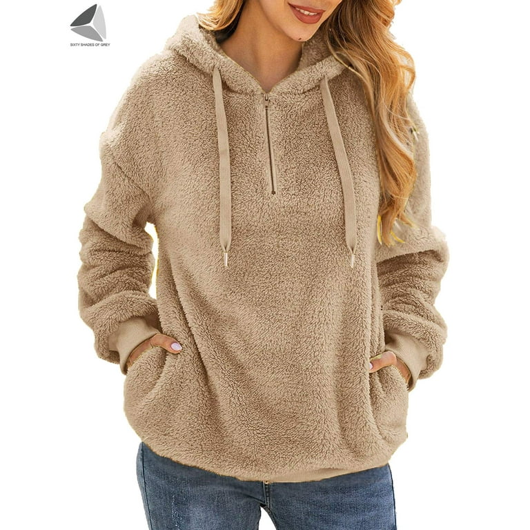 Pullimore Womens Long Sleeve Half Zip Fuzzy Fleece Pullover Sweatshirt with Pocket 3X in Black 3XL