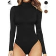 thumbnail image 1 of PULLIMORE Womens High Neck Tops Bodysuit Turtleneck Long Sleeve Stretchy Bodycon Jumpsuit (M, Black), 1 of 7
