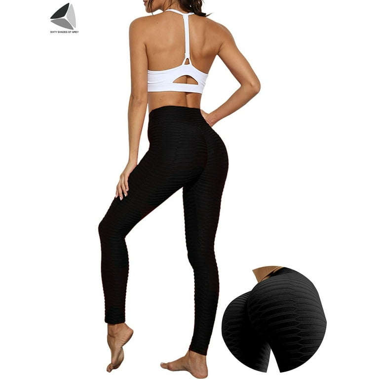 PULLIMORE Womens High Waist Leggings Textured Butt Lifting Shaping Capri  Workout Yoga Fitness Slimming Pants (M, Black) 