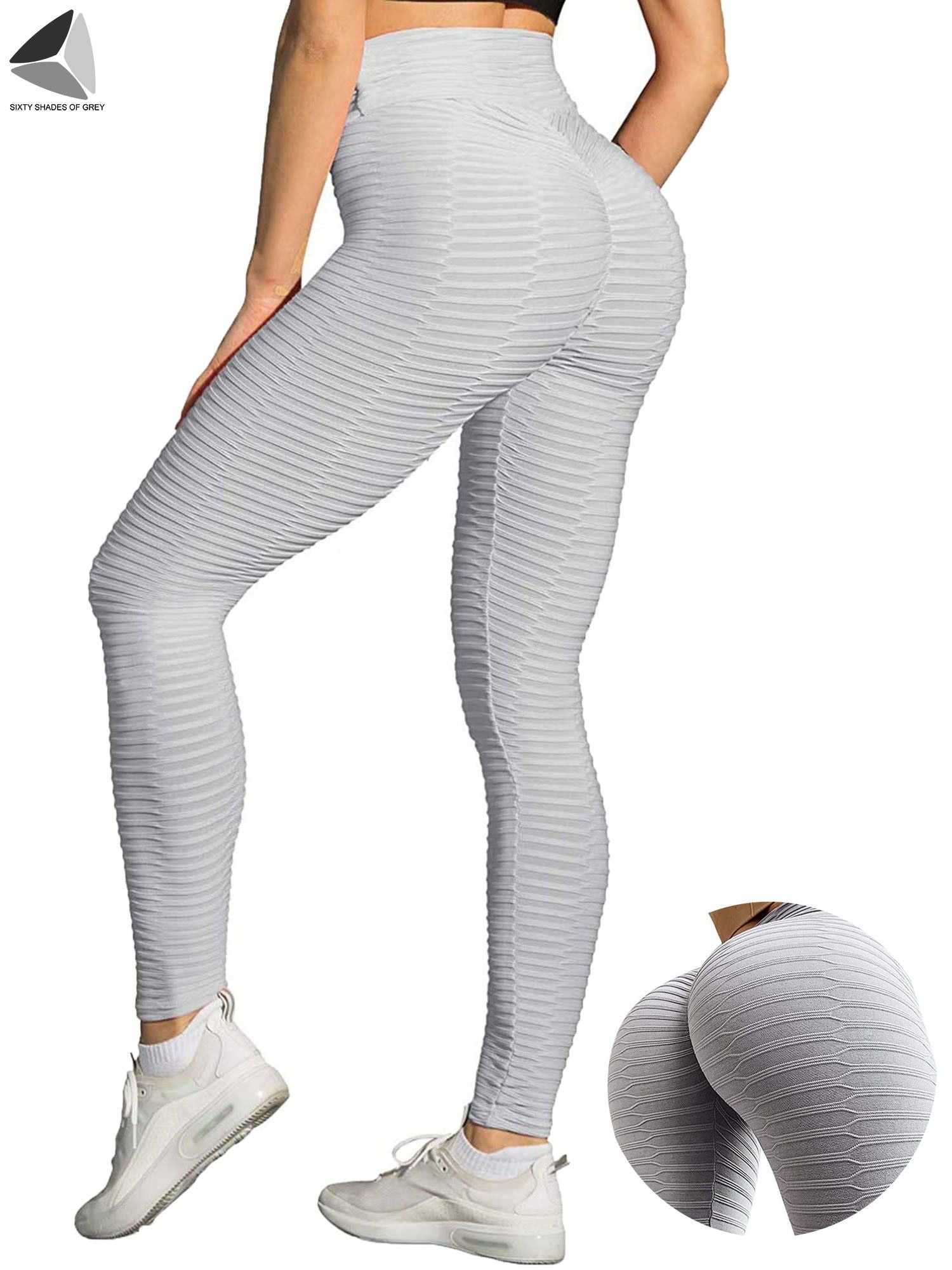 PULLIMORE Womens High Waist Leggings Textured Butt Lifting Shaping Capri  Workout Yoga Fitness Slimming Pants (S, Gray) 