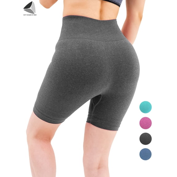PULLIMORE Womens High Waist Yoga Shorts Bike Shorts Tummy Control Butt Lifting Workout Leggings Shorts Running Booty Shorts (S, Gray)