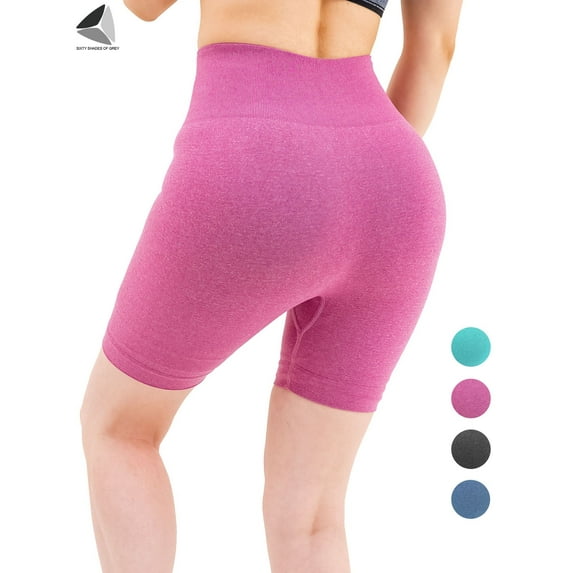 PULLIMORE Womens High Waist Yoga Shorts Bike Shorts Tummy Control Butt Lifting Workout Leggings Shorts Running Booty Shorts (S, Pink)