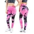 thumbnail image 1 of PULLIMORE Womens High Waisted Leggings Tie Dye Push up Textured Yoga Capri Pants (M, Pink), 1 of 7