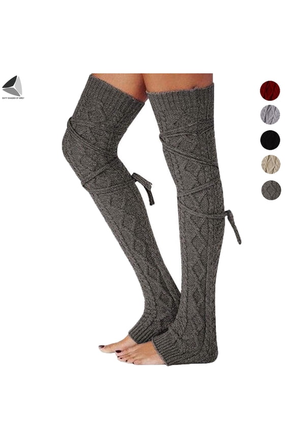 Womens Leg Warmers Cable Knitted Thigh High Socks Winter Over Knee Boot Socks Leggings (Dark Gray)