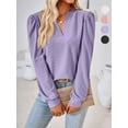 thumbnail image 1 of PULLIMORE Womens Long Sleeve T-shirt V Neck Loose Casual Basic Tops Tee Solid Color Blouse (Purple,S), 1 of 10