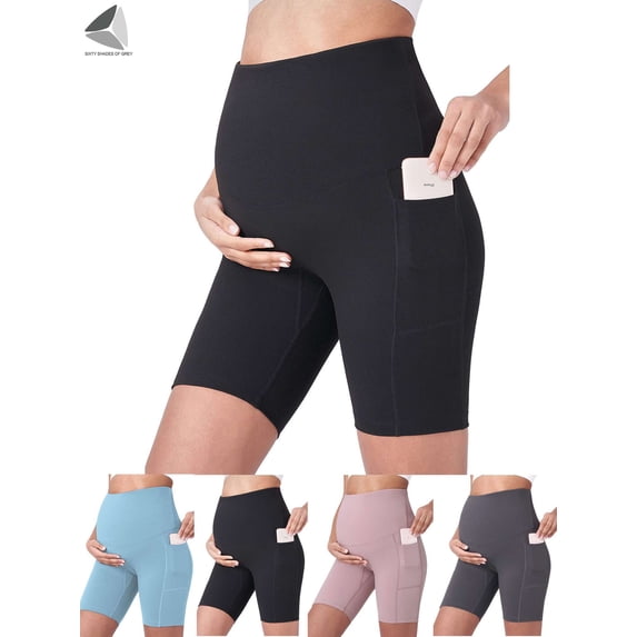 PULLIMORE Womens Maternity Yoga Shorts Over the Belly Workout Running Active Pregnant Short Pants with Pockets (XL, Blue)