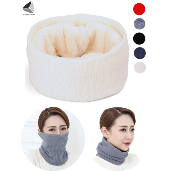 PULLIMORE Womens Mens Winter Fleece Lined Neck Warmer Fleece Lined Circle Snood Scarf (White)