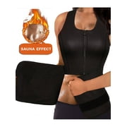 PULLIMORE Womens Neoprene Sauna Suit Waist Trainer Zipper Vest Adjustable Waist Trimmer Belt Body Shaper Corset Tank Top Size M-6XL