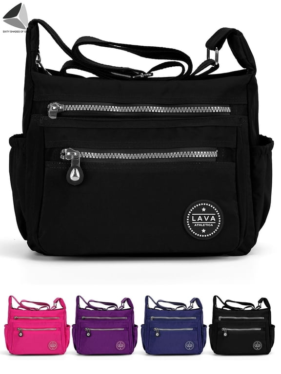 Womens Nylon Crossbody Shoulder Handbags Waterproof Zipper Messenger Bags (Black)