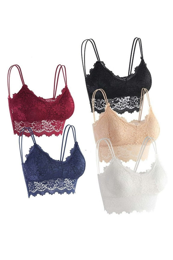 Womens Sexy Deep V Backless Lace Bralette Crochet Tank Top Camisole Padded Bra Crop Lingerie Bra Size M-L "Black"