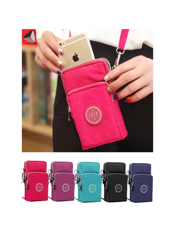 Womens Small Crossbody Phone Bag Water Resistant Nylon Zipper Shoulder Bag Purse Wallet For Sport Shopping Travel (Navy)