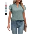 thumbnail image 1 of PULLIMORE Womens Summer Tops V Neck Ruffle Short Sleeve T-Shirts Eyelet Breathable Casual Loose Fit Shirts (XL,Green), 1 of 9