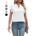 thumbnail image 1 of PULLIMORE Womens Summer Tops V Neck Ruffle Short Sleeve T-Shirts Eyelet Breathable Casual Loose Fit Shirts (XL,White), 1 of 9