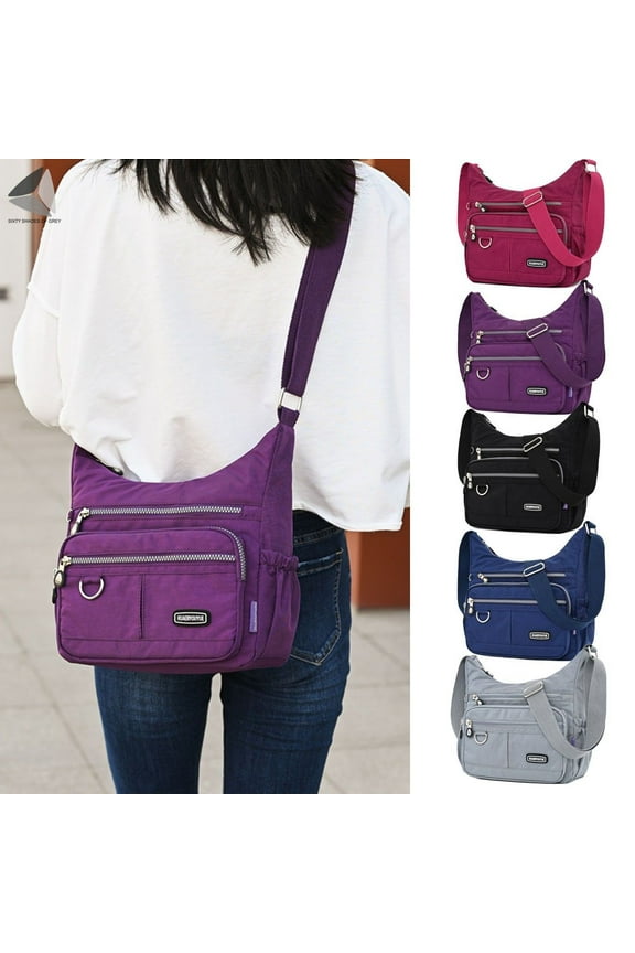 Womens Waterproof Nylon Crossbody Bag Casual Messenger Bags Travel Shoulder Purse Handbag (Black)