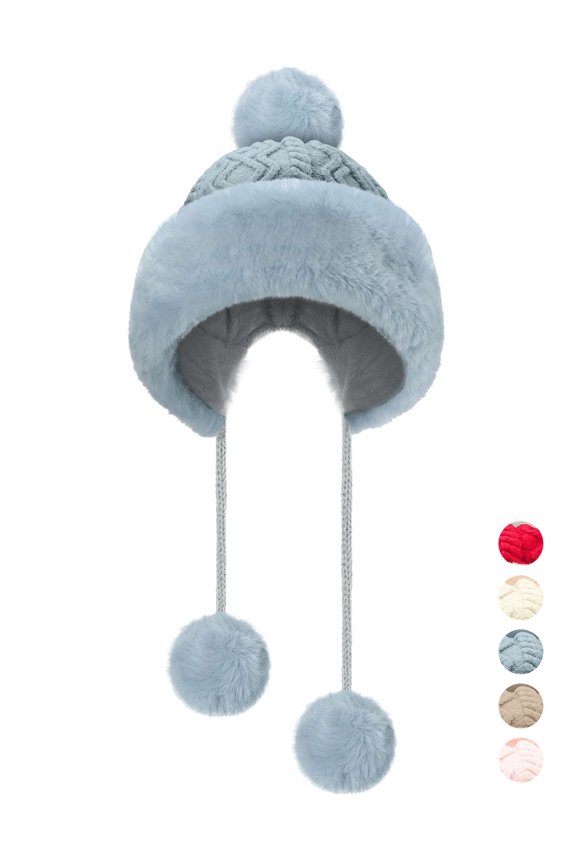 Womens Winter Ribbed Beanie Cap Thickened Knit Pompom Soft Oversized Warm Hat (Gray)