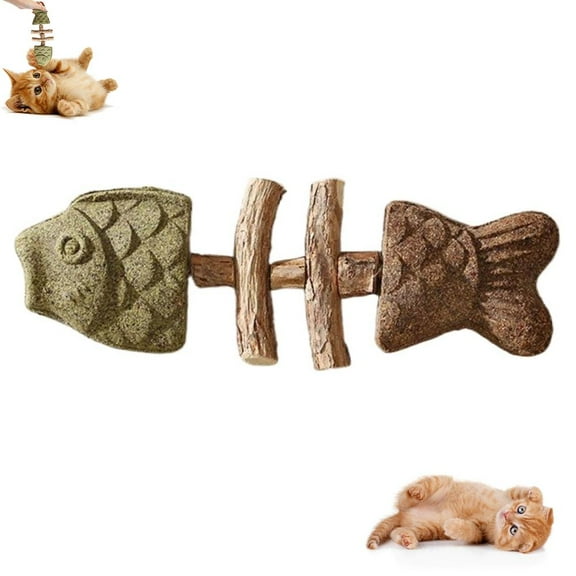 PULMCheerger Cat Dental Chew Toy, Fish Bone Shape Wooden Catnip Chew Stick for Cats, Helps Clean Teeth and Support Daily Dental Care