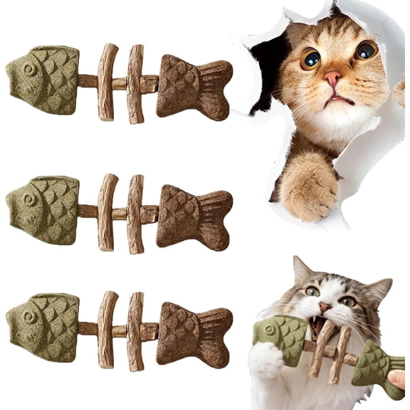 PULMCheerger Cat Dental Chew Toy, Wooden Catnip Chew Stick for Cats, Fish Bone Shape Cat Toy for Teeth Cleaning and Daily Chewing Care