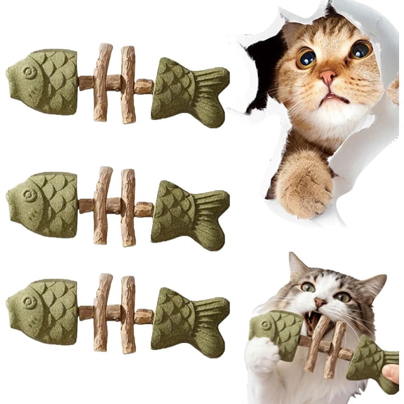 PULMCheerger Cat Dental Chew Toy, Wooden Catnip Chew Stick for Cats, Fish Bone Shape Cat Toy for Teeth Cleaning and Daily Chewing Care