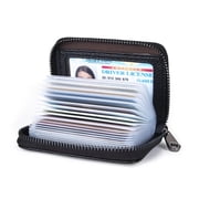PULMCheerger Genuine Leather Credit Card Holder Wallet RFID Blocking Secure Card Case Zipper Black