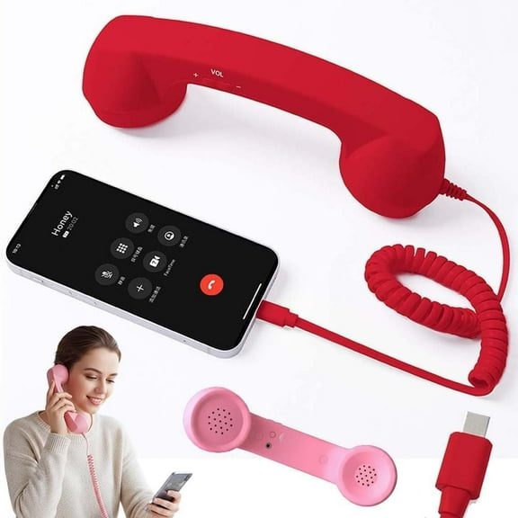 PULMCheerger Retro Phone Handset for Mobile Devices, Wired Type C Retro Telephone Handset Receiver for Calls Video Conferences Meetings and Voice Chat